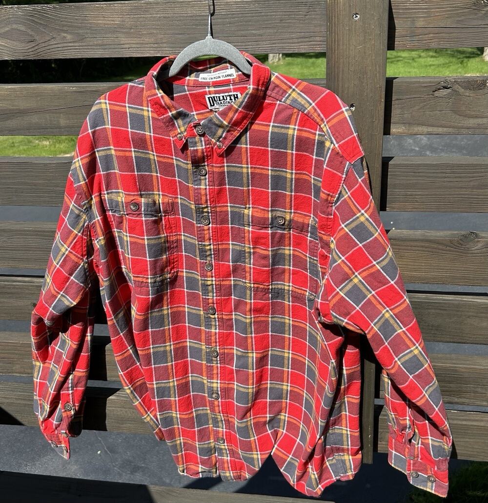 Duluth Trading Co Flannel Shirt Free Swingin Mens 2XL Tall Red Plaid Workwear